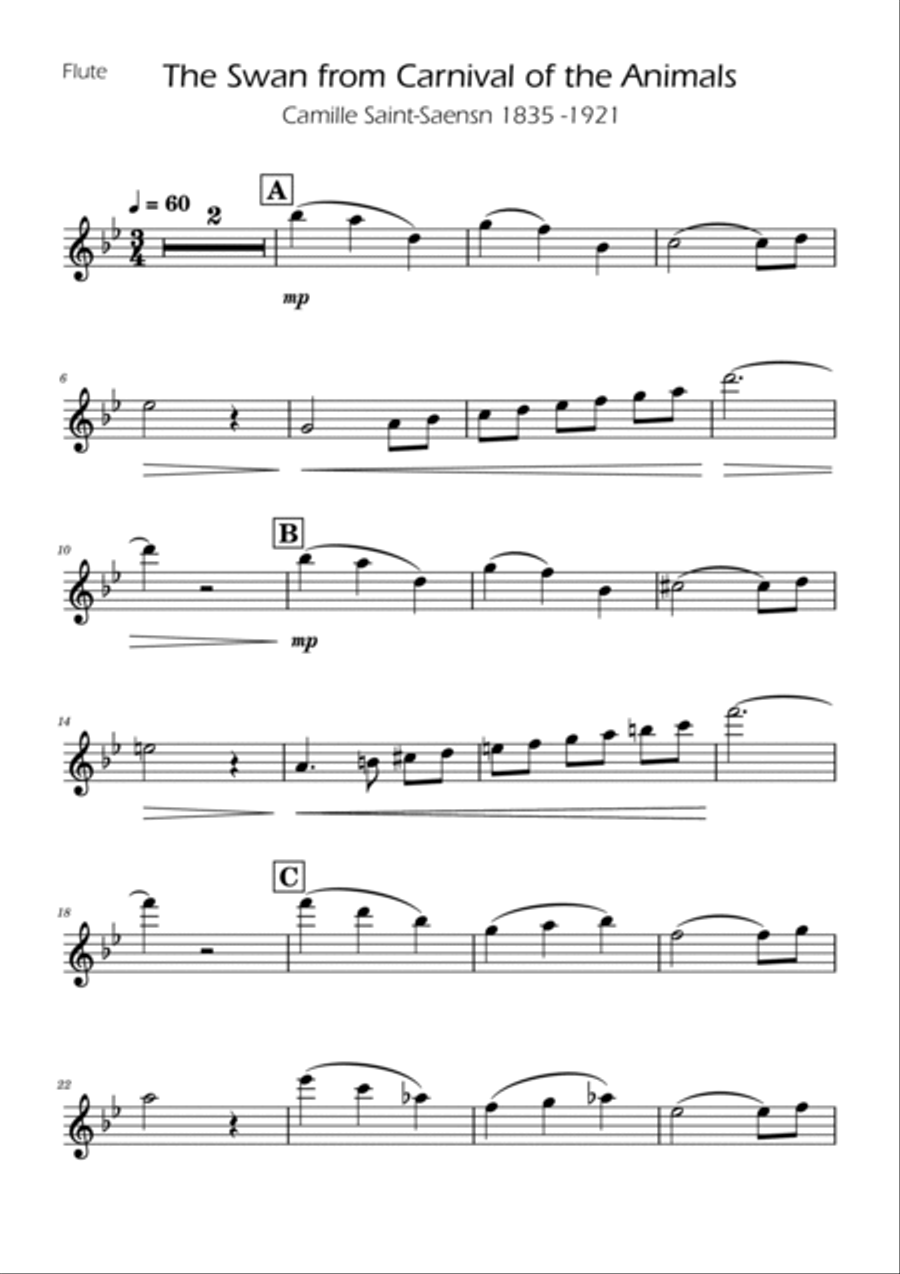 The Swan - Saint-Saens - Flute and Bassoon Duet Woodwind Duet scores gallery preview page 5