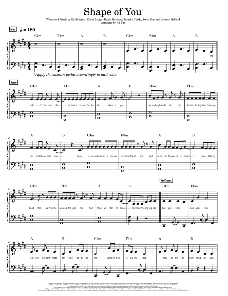 Shape Of You Piano Solo scores gallery preview page 1