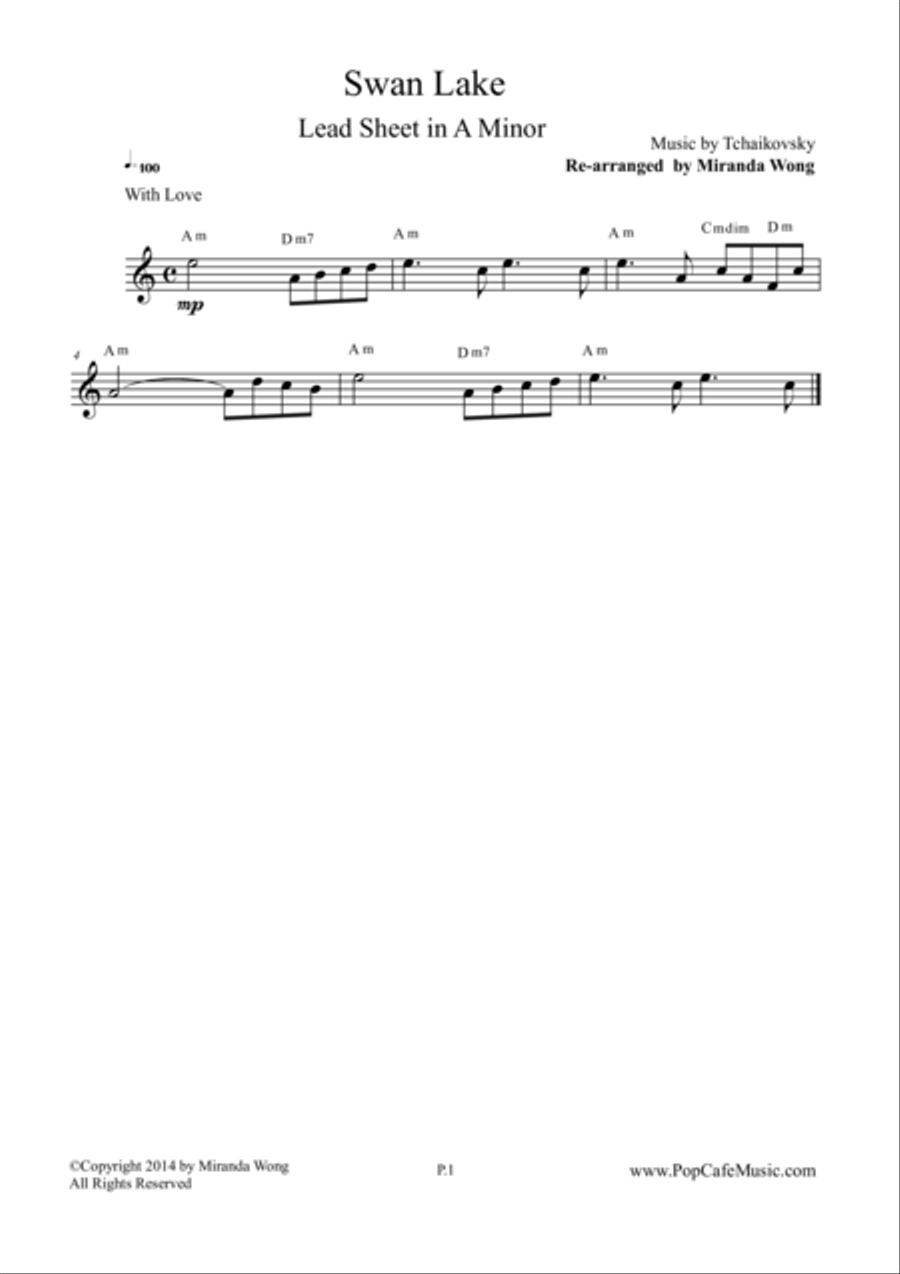 Swan Lake - Violin or Saxophone Solo in A Minor Small Ensemble scores gallery preview page 1