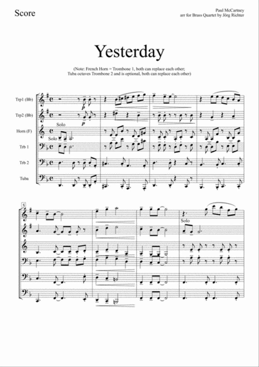 Yesterday Brass Ensemble scores gallery preview page 2
