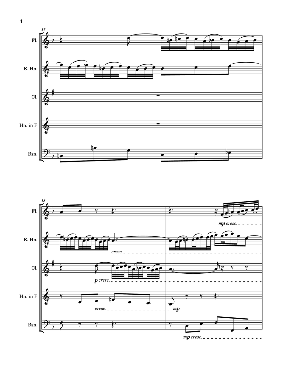 Mozart-Bach Prelude and Fugue IV from K.404a (arranged for woodwind quintet) Woodwind Quintet scores gallery preview page 4