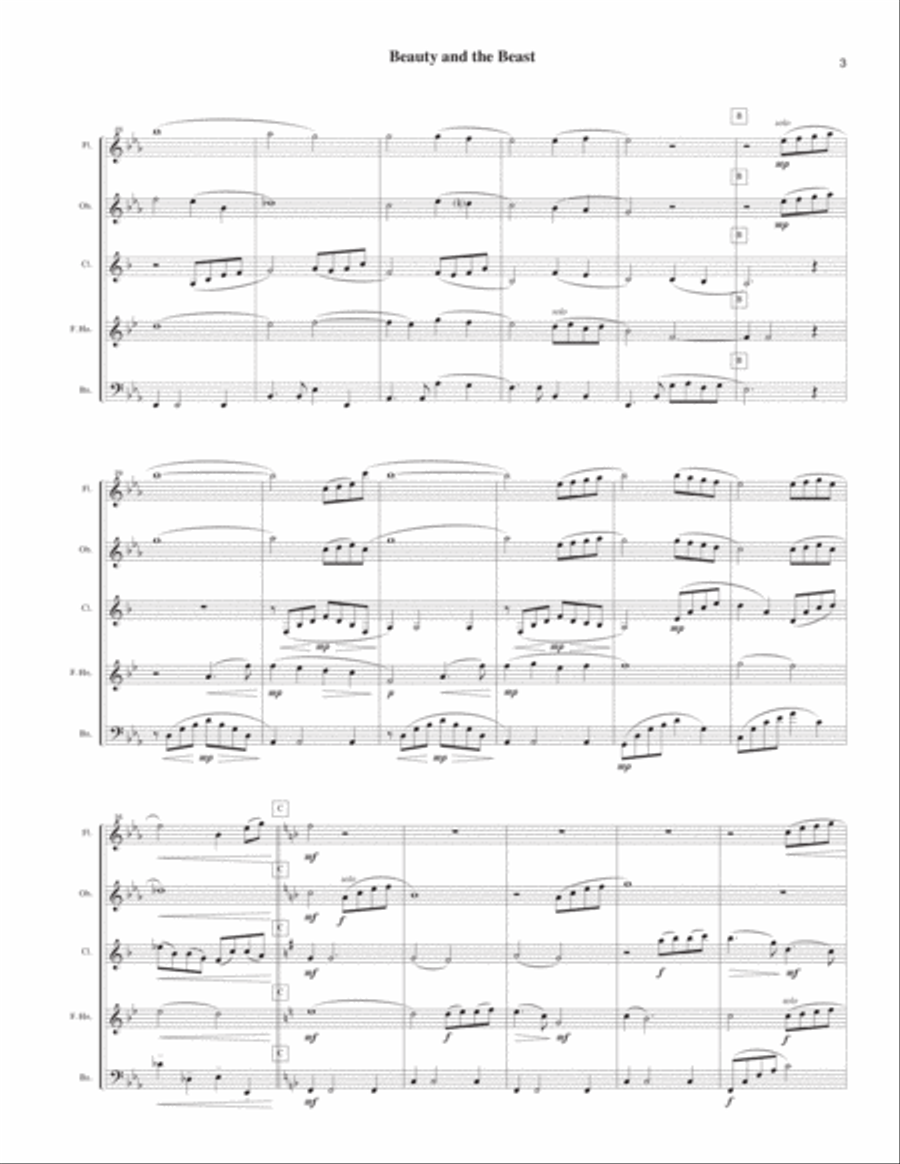 Beauty And The Beast Woodwind Quintet scores gallery preview page 3