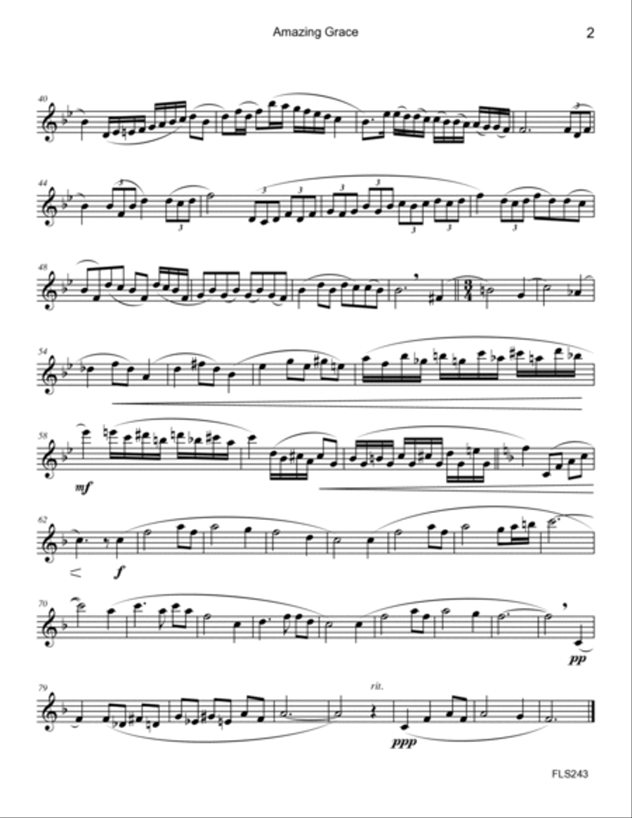 2 FLUTE SOLOS - ABIDE WITH ME and AMAZING GRACE (unaccompanied) Flute Duet scores gallery preview page 2