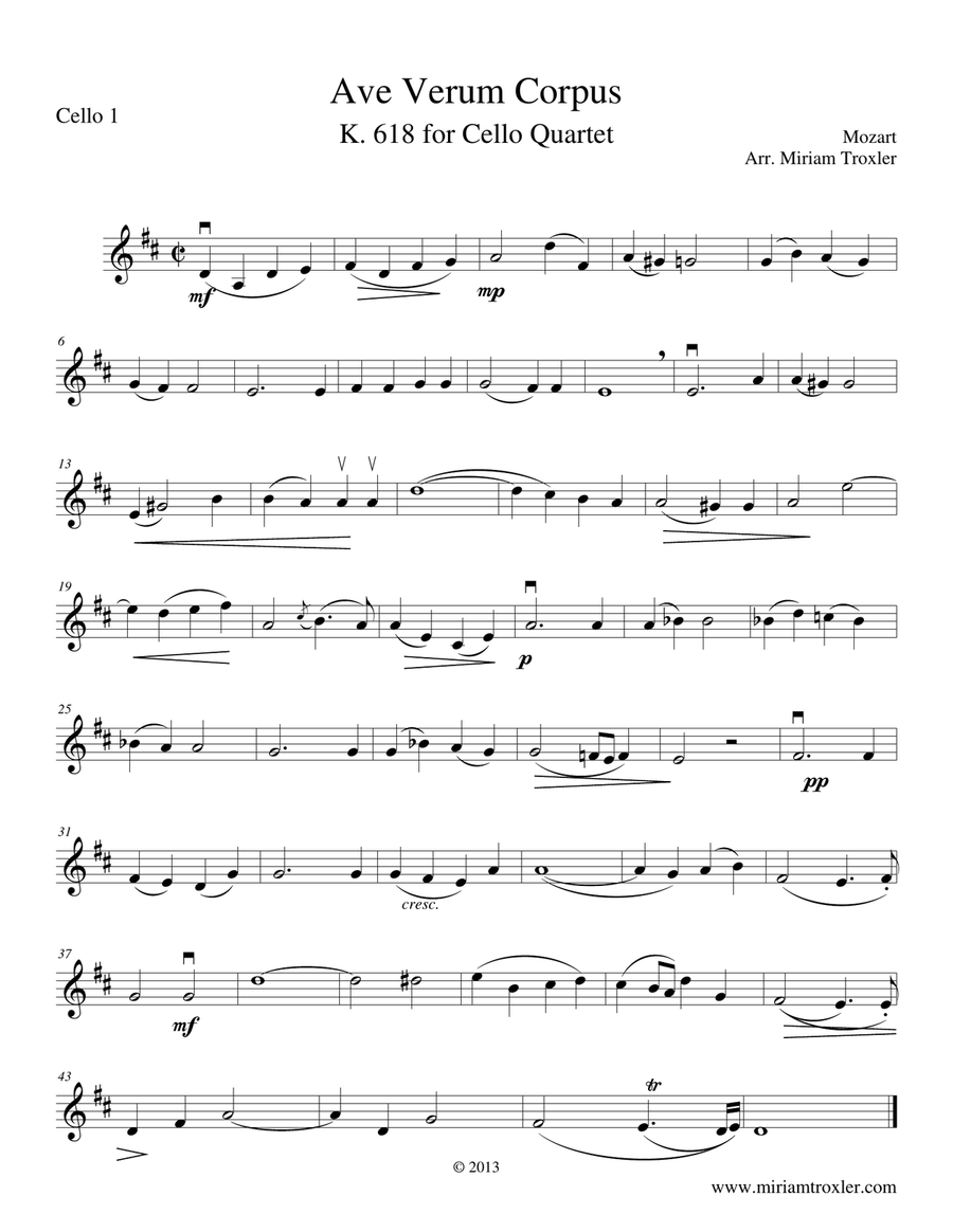 Ave Verum Corpus for Cello Quartet String Orchestra scores gallery preview page 4