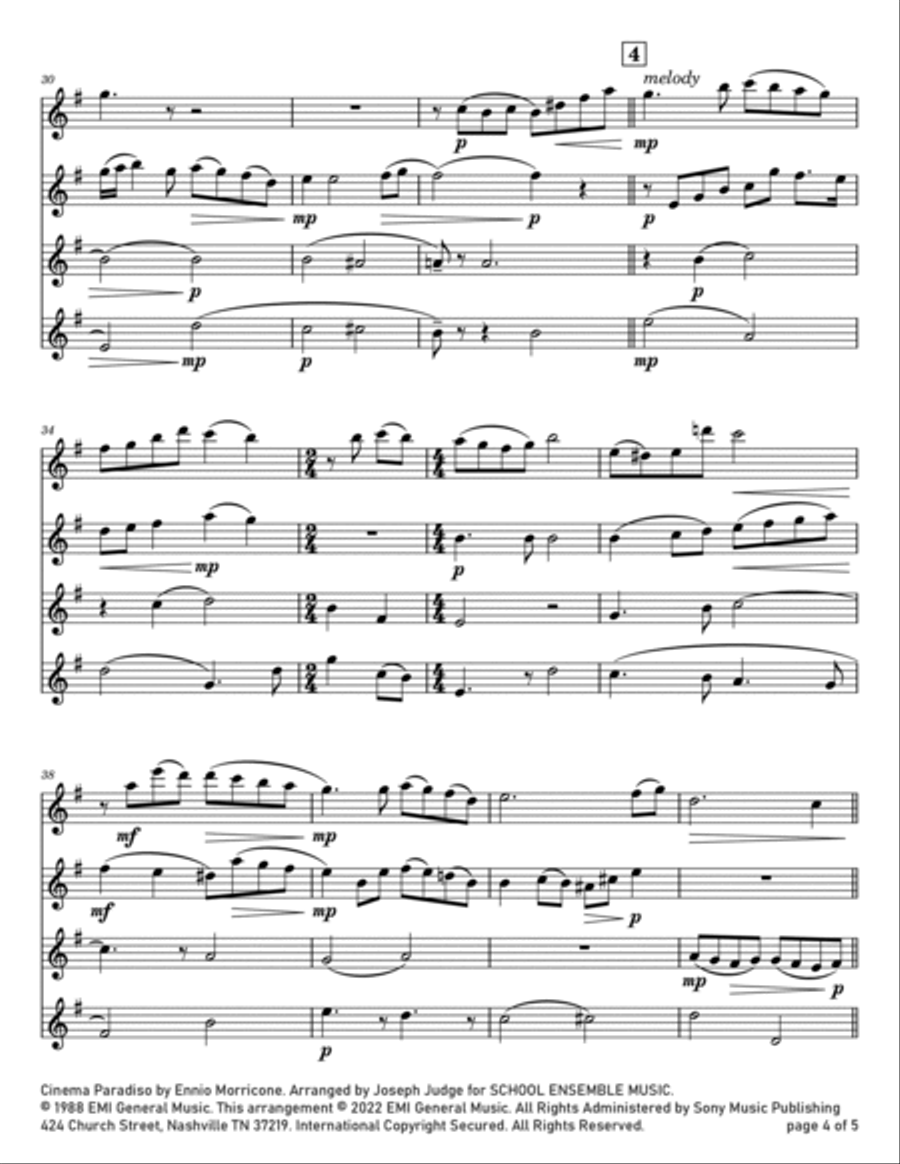 Cinema Paradiso Cinema Paradiso Clarinet Quartet scores gallery preview page 4