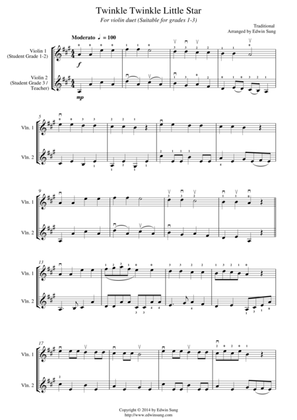 Twinkle Twinkle Little Star (for violin duet, suitable for grades 1-3)