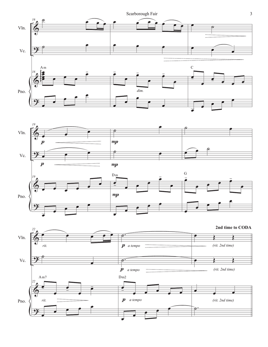 Scarborough Fair (Violin, Cello, & Piano) Piano Trio scores gallery preview page 4