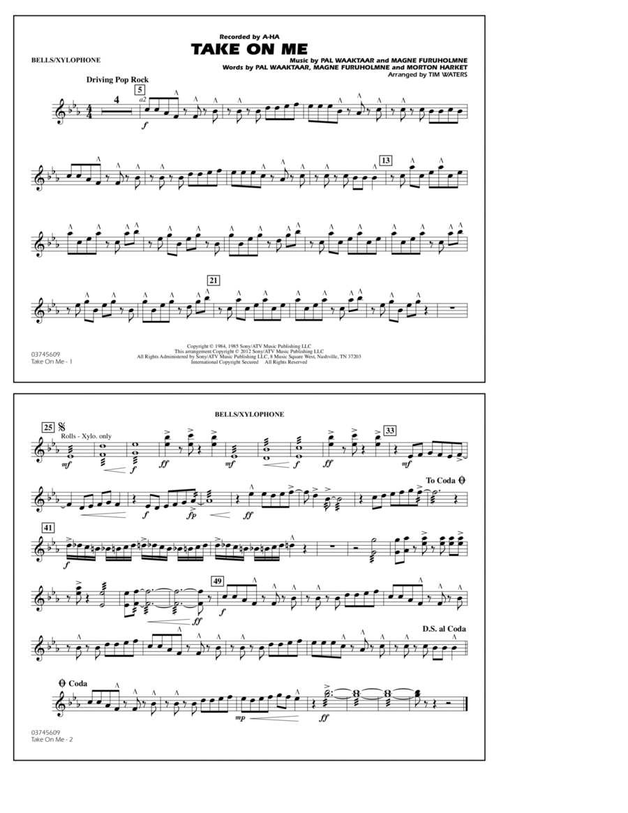 Take On Me - Bells/Xylophone Marching Band scores gallery preview page 1