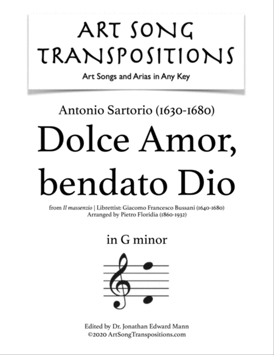 SARTORIO: Dolce Amor, bendato Dio (transposed to G minor) Voice scores gallery preview page 1