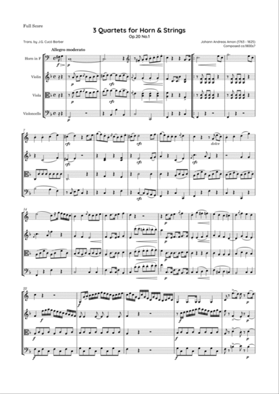 Amon - 3 Quartets for Horn & Strings, Op.20 Small Ensemble scores gallery preview page 2