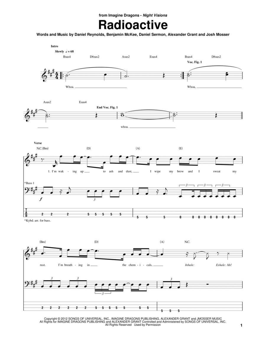 Radioactive Guitar Tablature scores gallery preview page 1
