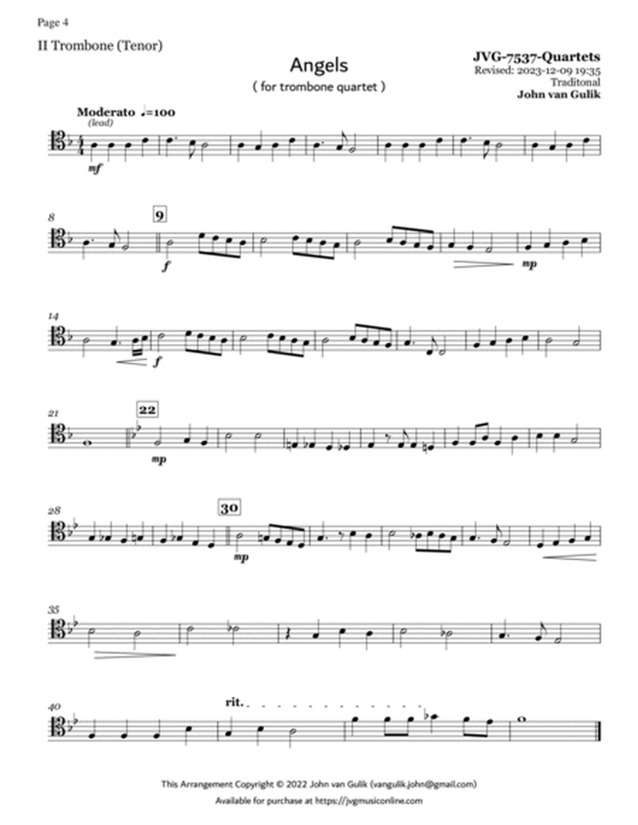 Trombone Quartets For Christmas Vol 1 - Part 2 - Tenor Clef