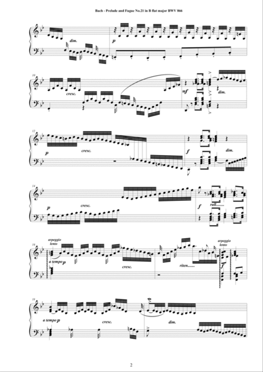 Bach - Prelude and Fugue No.21 in B flat major BWV 866 for Piano Piano Solo scores gallery preview page 2