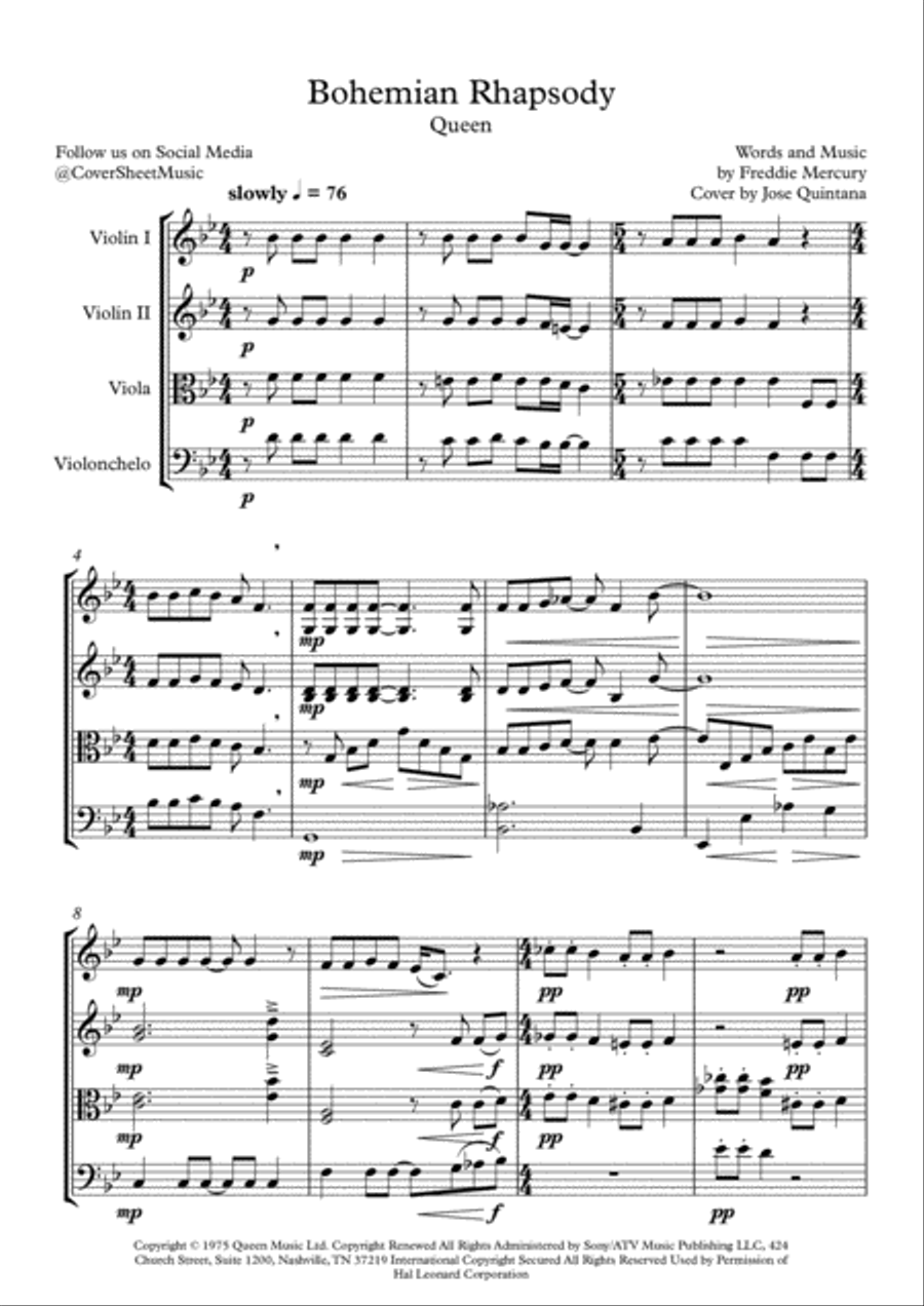 Bohemian Rhapsody String Quartet scores gallery preview page 2
