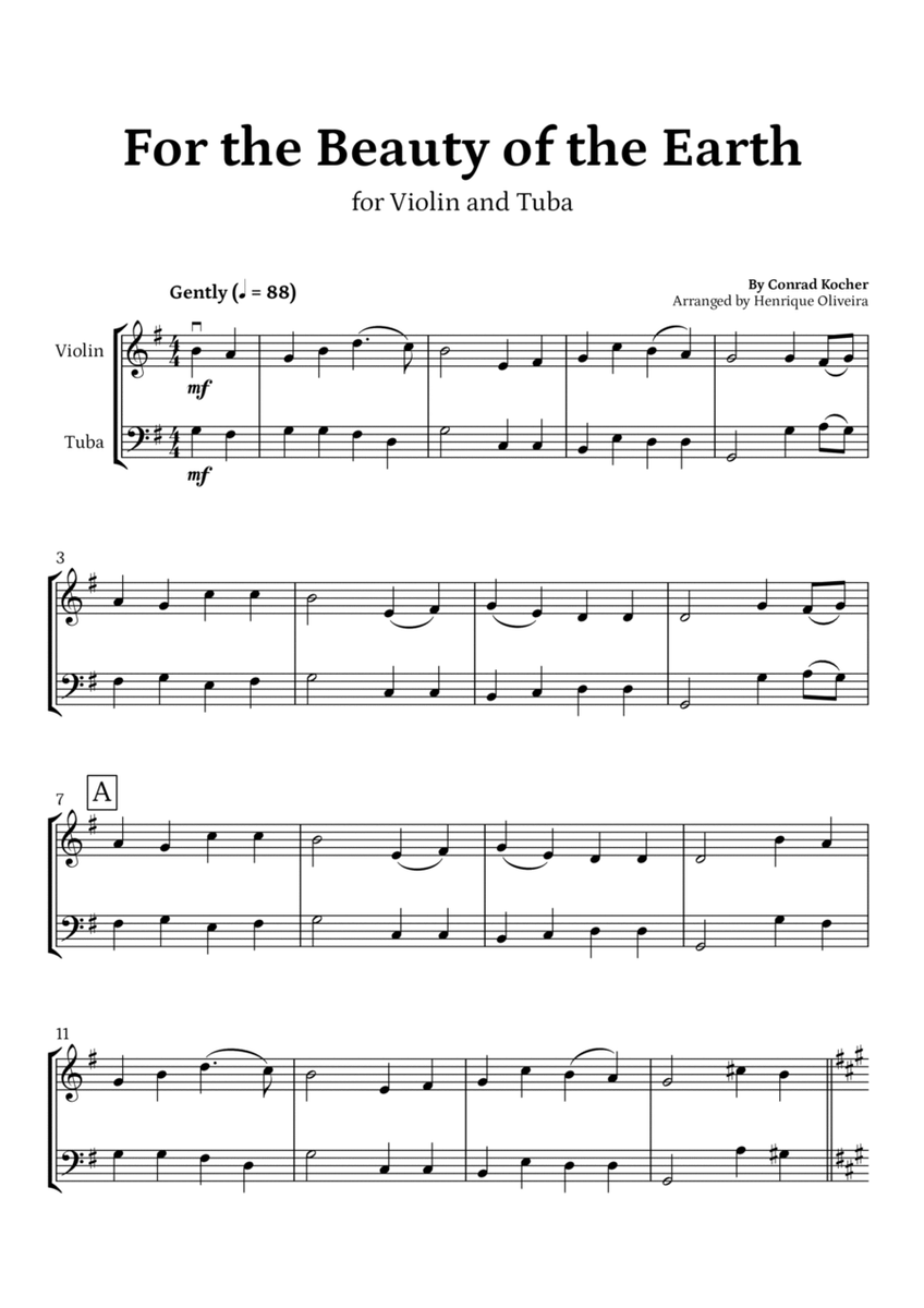 For the Beauty of the Earth (for Violin and Tuba) - Easter Hymn image number null