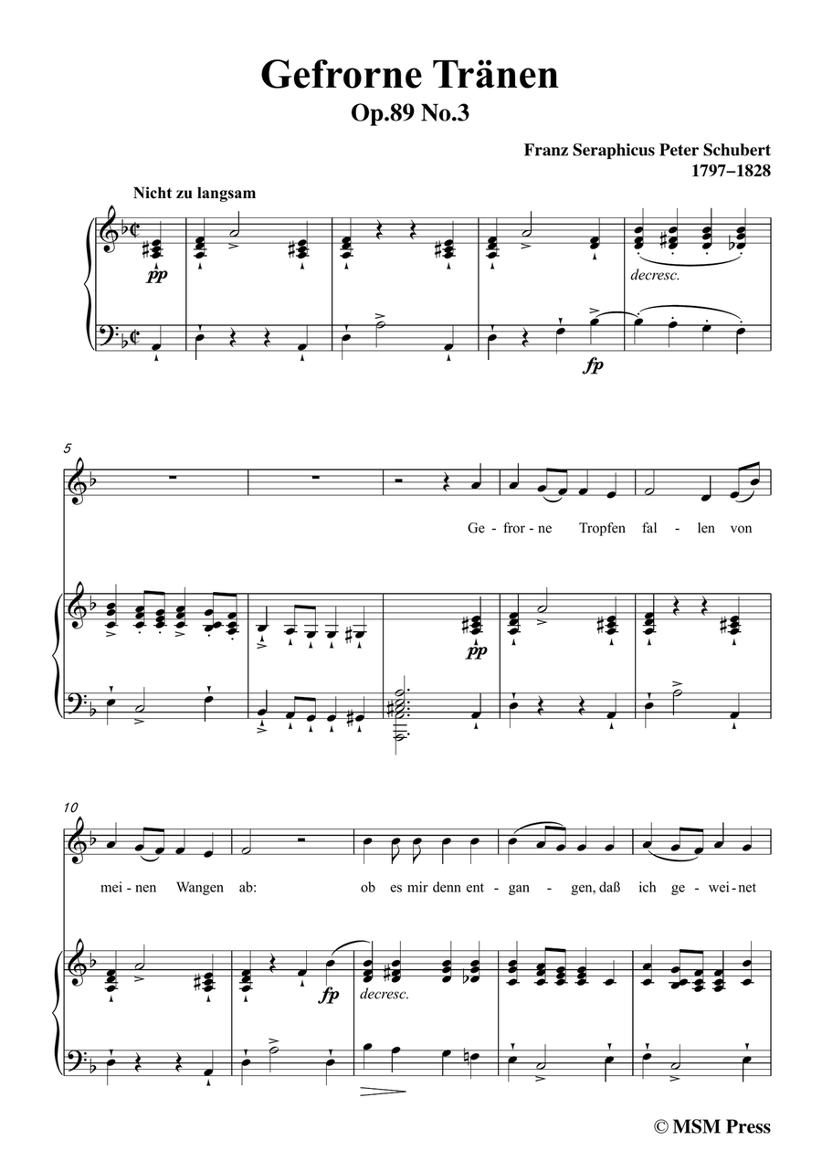 Schubert-Gefrorne Tränen,from 'Winterreise',Op.89(D.911) No.3,in d minor,for Voice&Piano Piano, Vocal scores gallery preview page 3