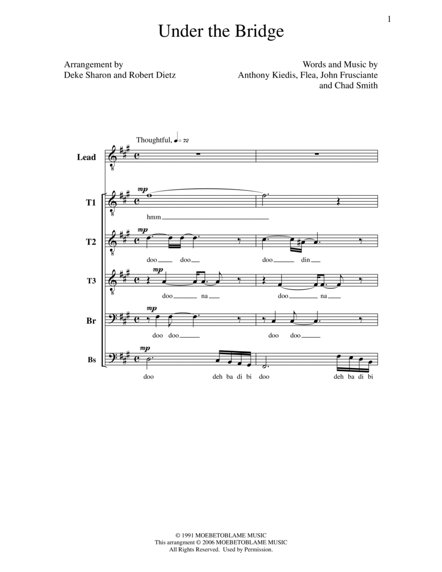 Under The Bridge A Cappella scores gallery preview page 1