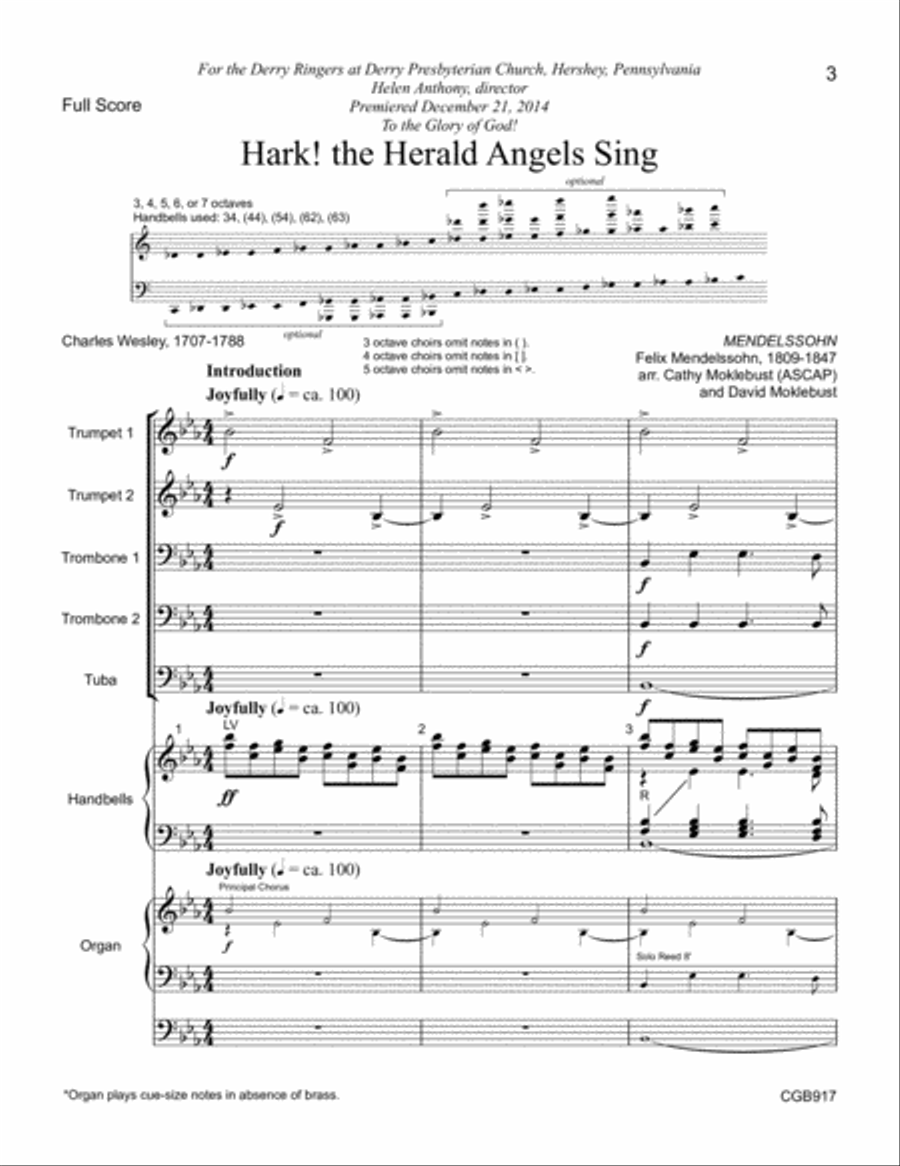 Hark! the Herald Angels Sing Full Score Handbell Choir scores gallery preview page 2
