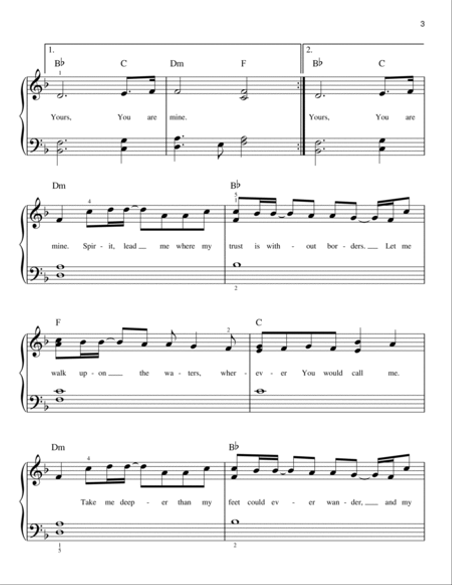 Oceans (Where Feet May Fail) Easy Piano scores gallery preview page 3