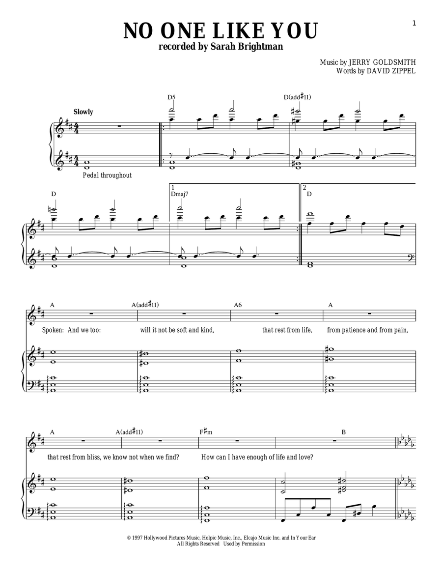 No One Like You Piano, Vocal scores gallery preview page 1