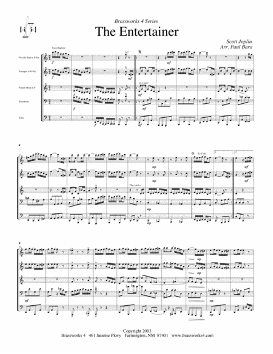 The Entertainer Brass Quintet scores gallery preview page 2