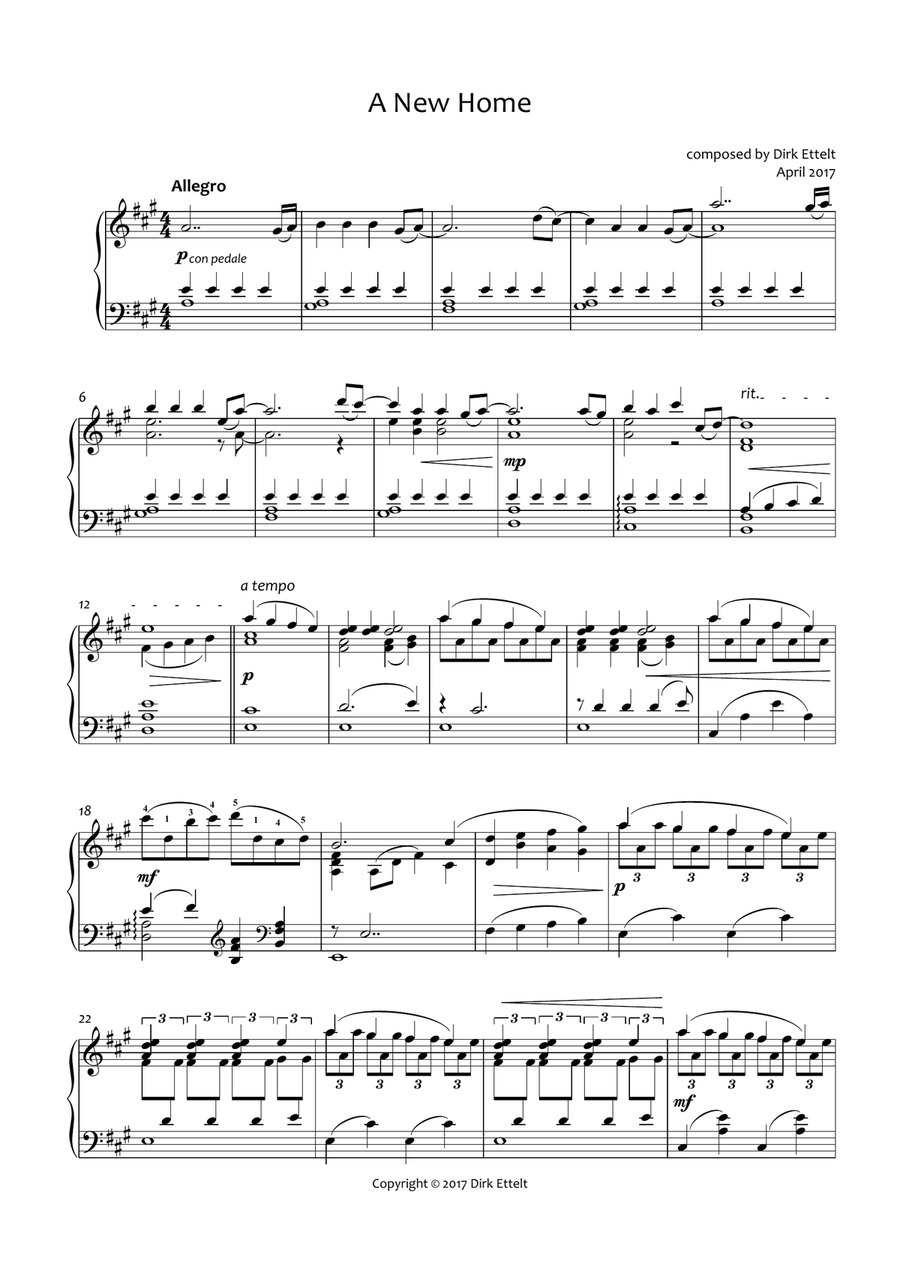 A New Home Piano Solo scores gallery preview page 1