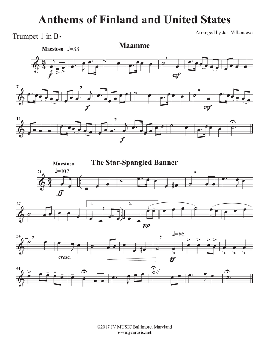 Finland National Anthem and US National Anthem for Brass Quintet Brass Quintet scores gallery preview page 5