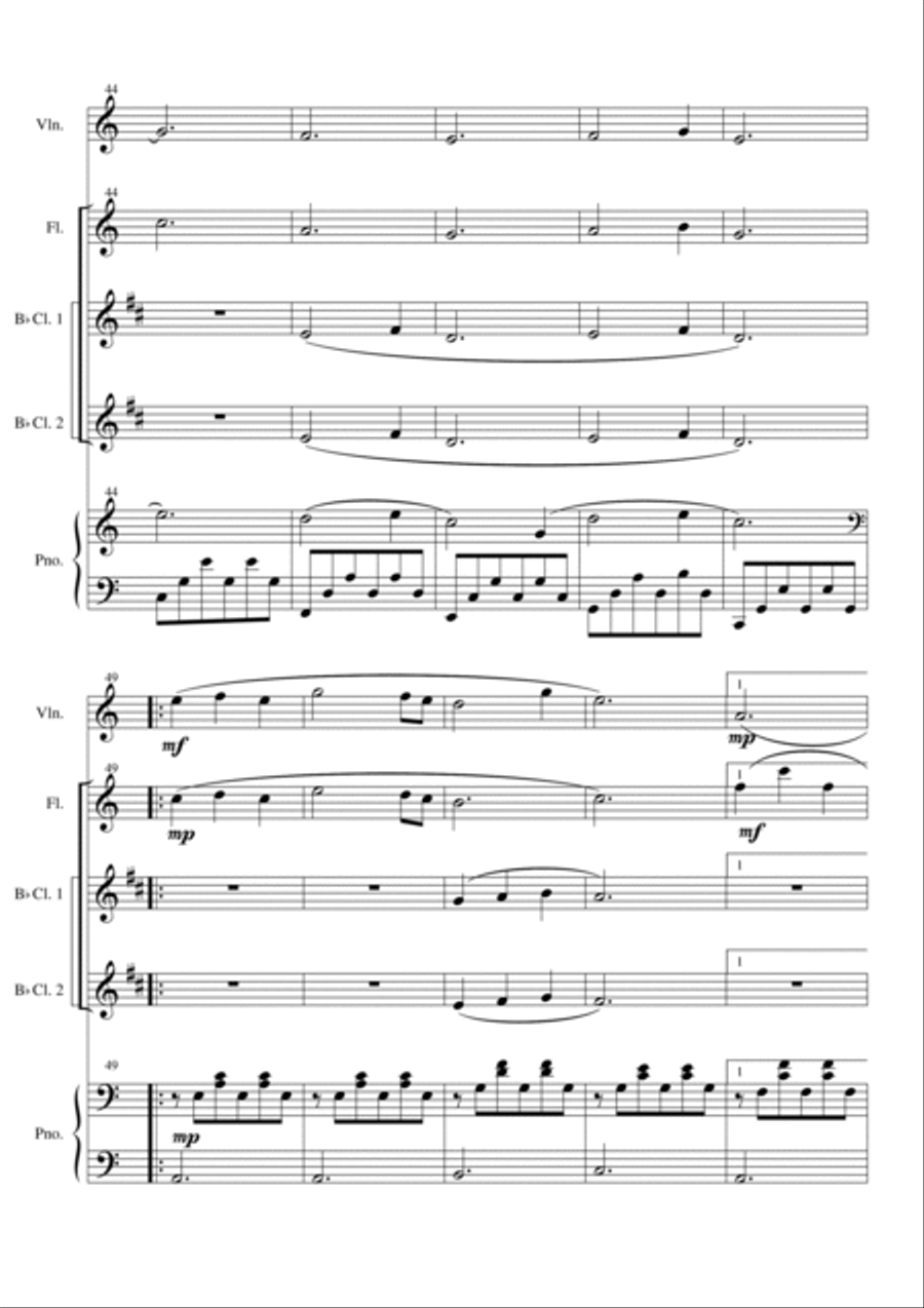 Simple Suite - For Violin, Flute, two Clarinets and Piano. Composed by Graham Dickson-Place Small Ensemble scores gallery preview page 5
