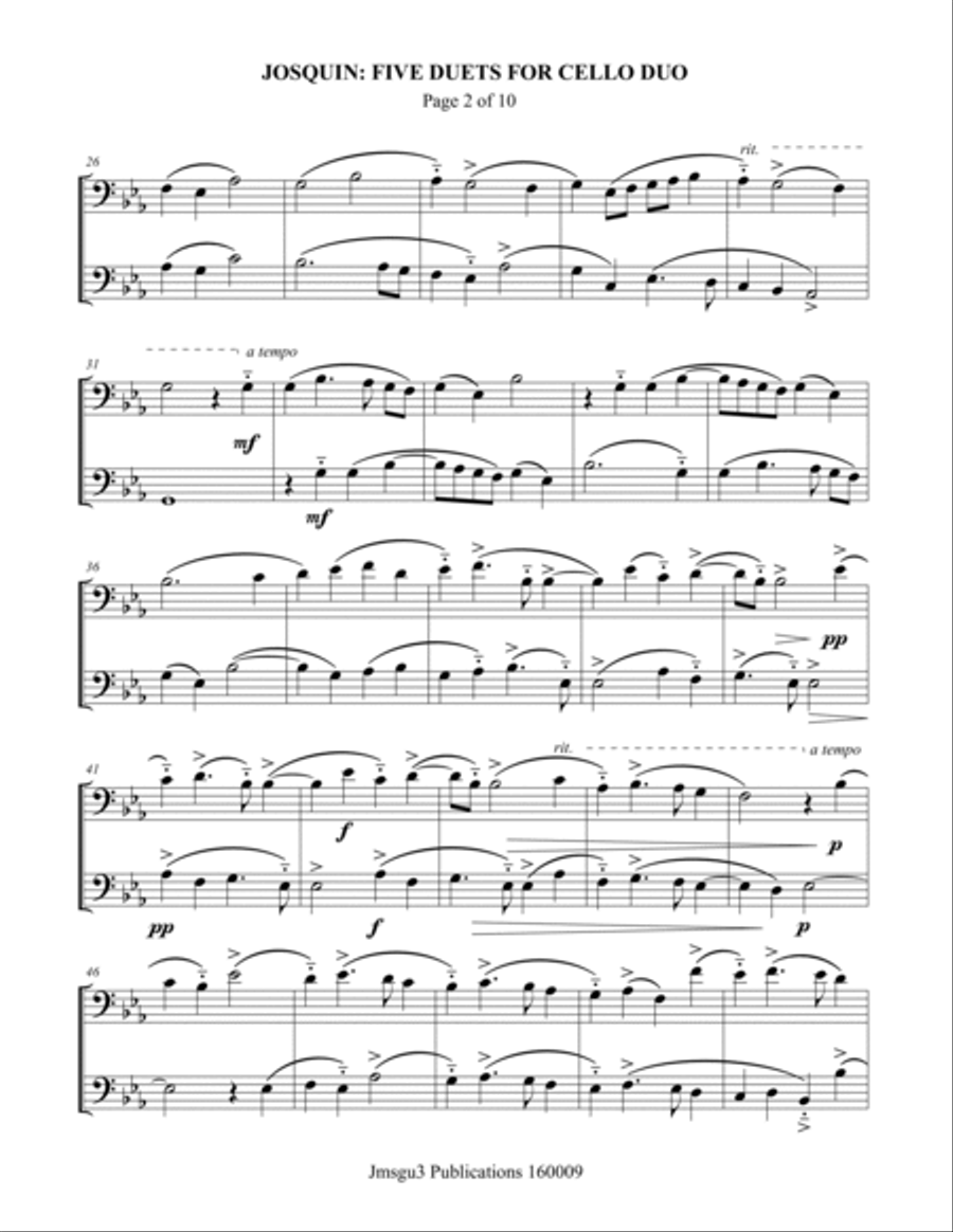 Josquin: Five Duets for Cello Duo String Duet scores gallery preview page 2