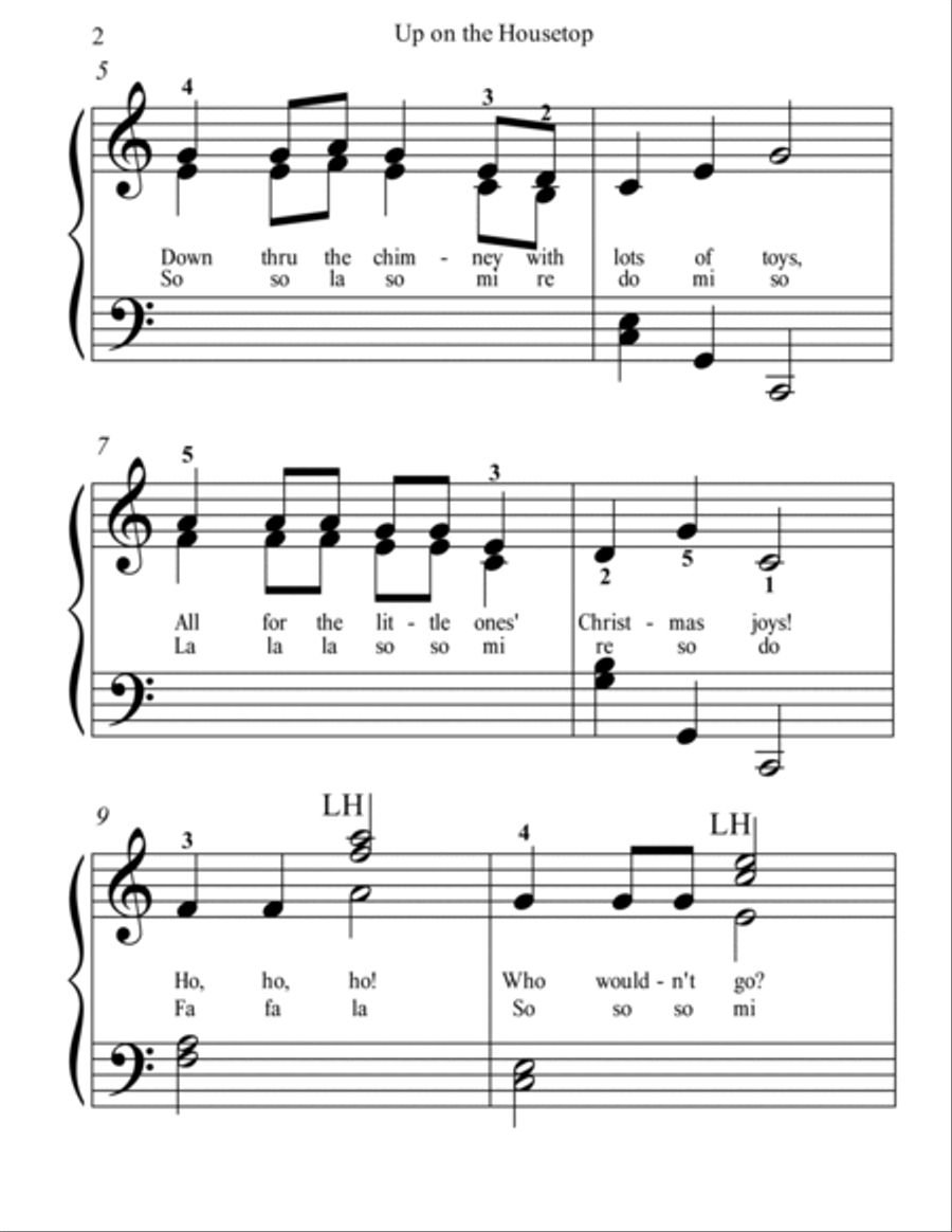 Up on the Housetop (standard notation, beginner) Voice scores gallery preview page 2