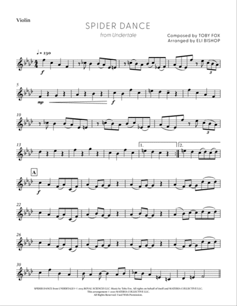 Spider Dance (from UNDERTALE) (for Solo Violin with Piano Accompaniment) Violin Solo scores gallery preview page 1