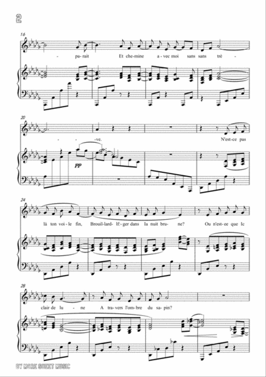 Saint-Saëns-Clair de lune in D flat Major,for Voice and Piano Voice Solo scores gallery preview page 4