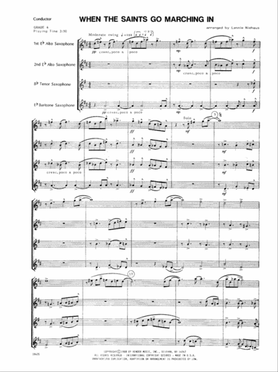 When The Saints Go Marching In Saxophone Quartet scores gallery preview page 2