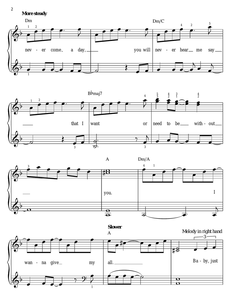 Never Felt This Way Easy Piano scores gallery preview page 2