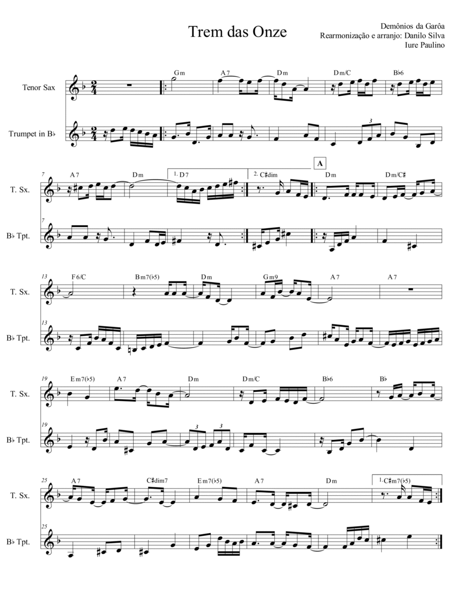 Trêm das Onze Tenor Saxophone scores gallery preview page 1