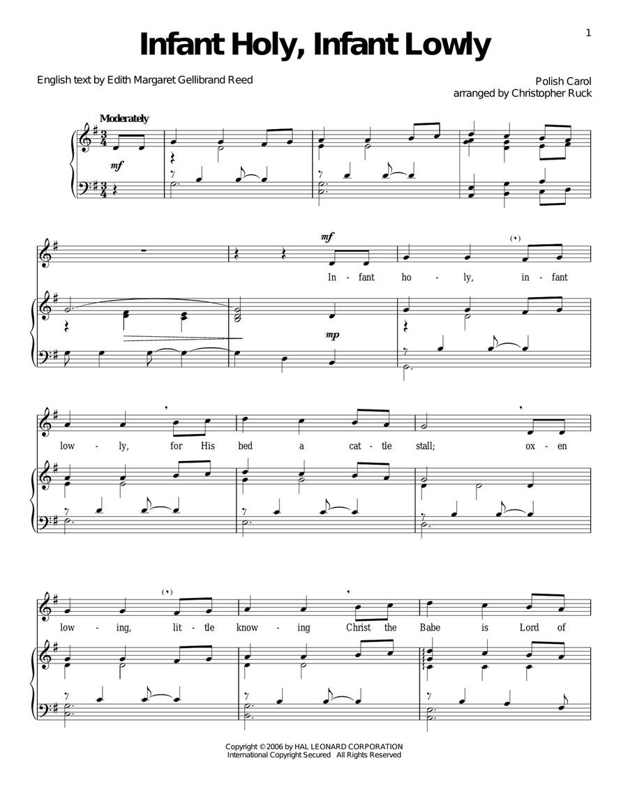Infant Holy, Infant Lowly Piano, Vocal scores gallery preview page 1