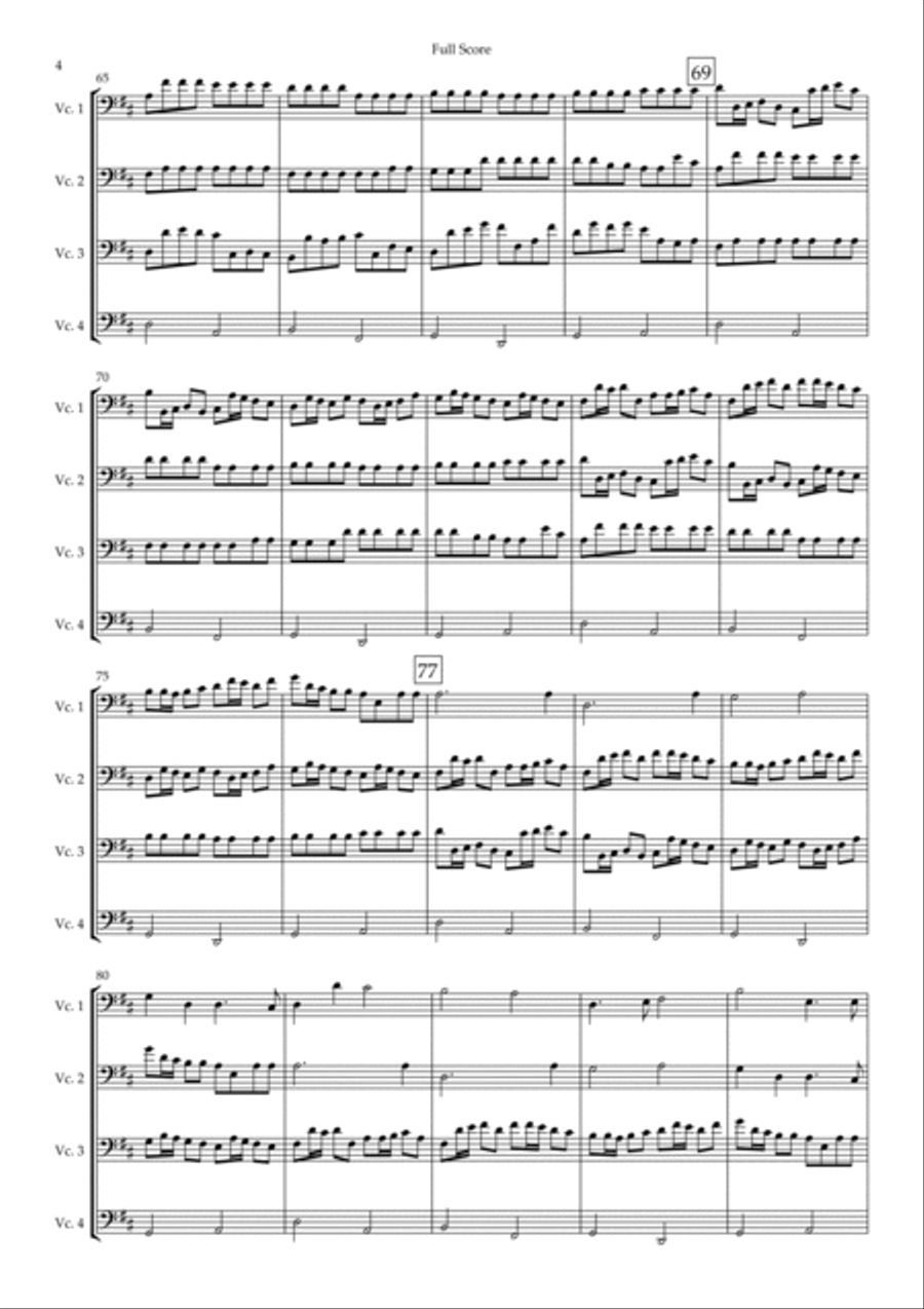 Canon in D Major (Johann Pachelbel) for Cello Quartet String Quartet scores gallery preview page 4