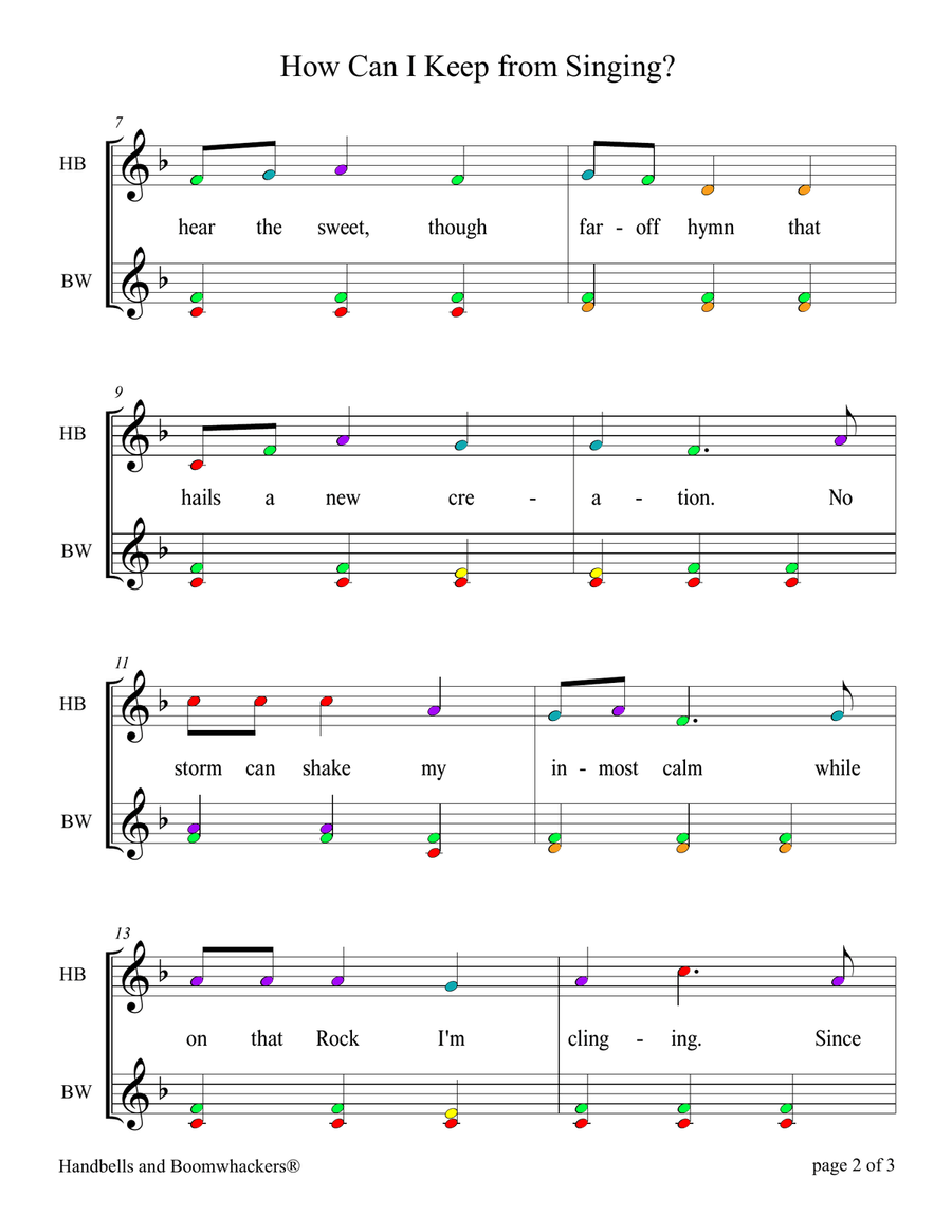 How Can I Keep from Singing? (for 8-note Bells and Boomwhackers® with Color Coded Notes) Handbell Choir scores gallery preview page 5