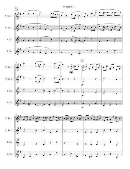 Minuet in G for Saxophone Quartet (SATB or AATB) image number null