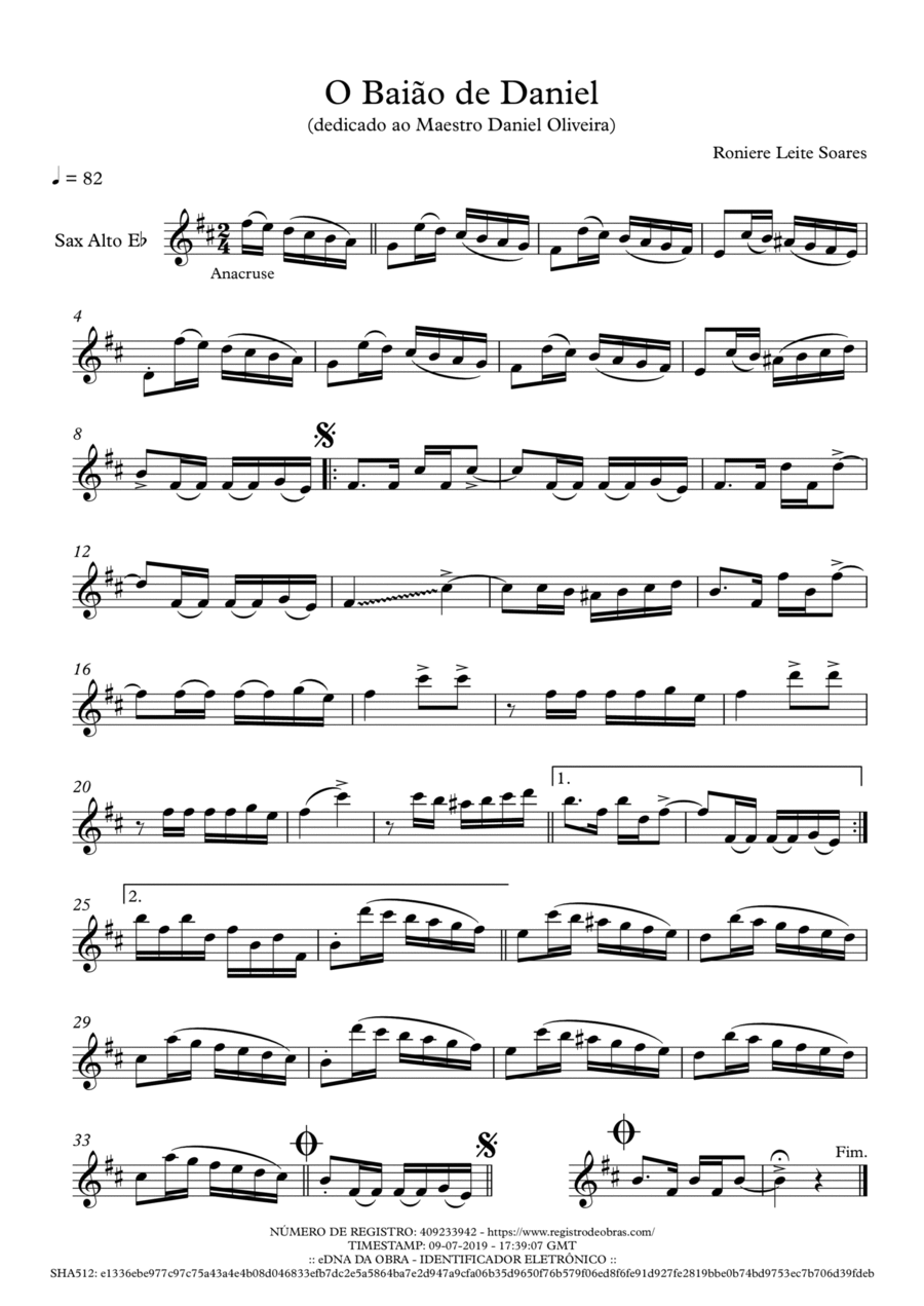 O baião de Daniel Alto Saxophone scores gallery preview page 1