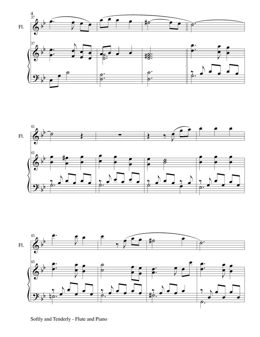 SOFTLY AND TENDERLY (Duet – Flute and Piano/Score and Parts) Woodwind Duet scores gallery preview page 4