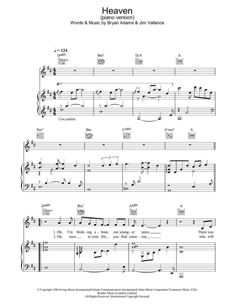 Heaven (piano version) Piano, Vocal, Guitar scores gallery preview page 1