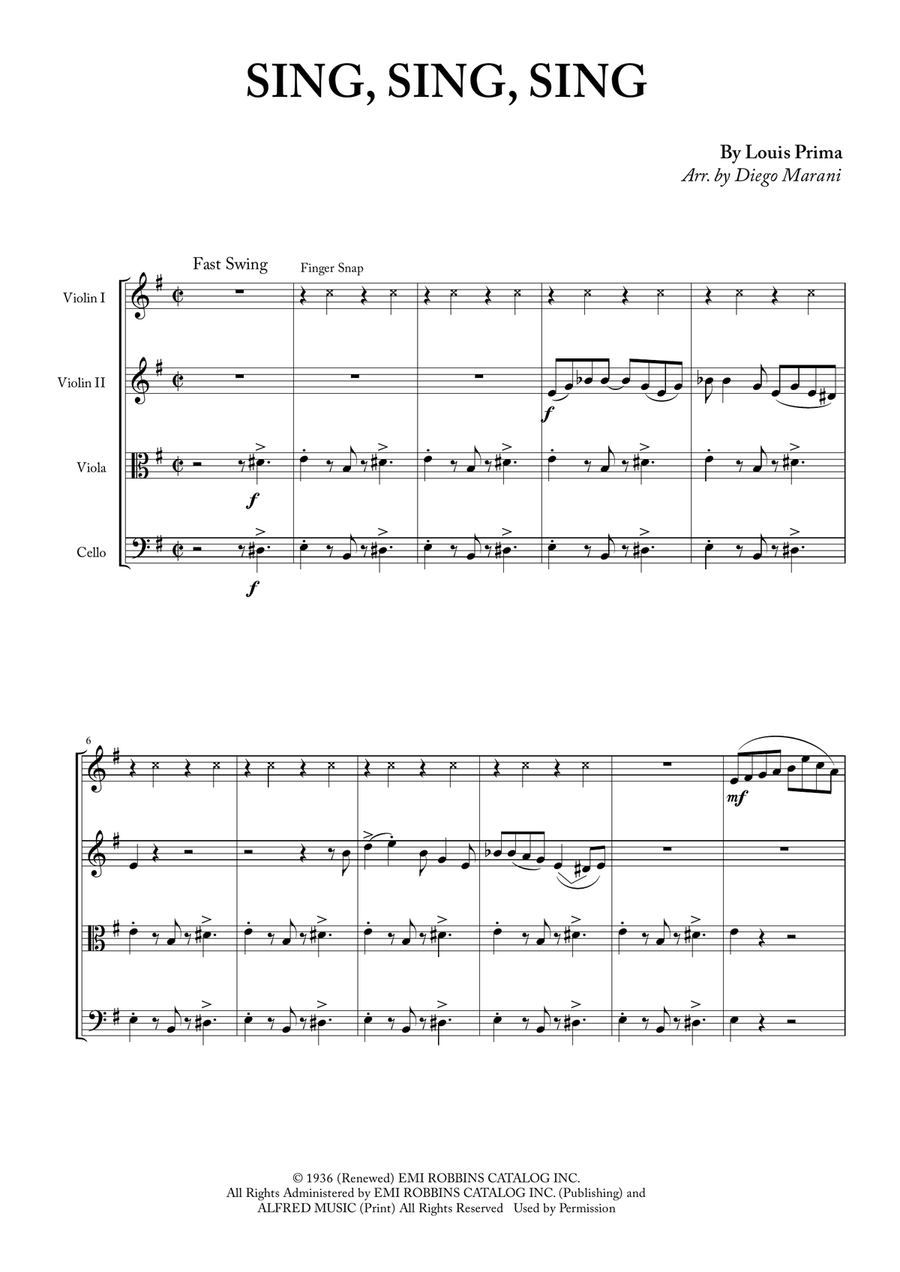 Sing, Sing, Sing String Quartet scores gallery preview page 1