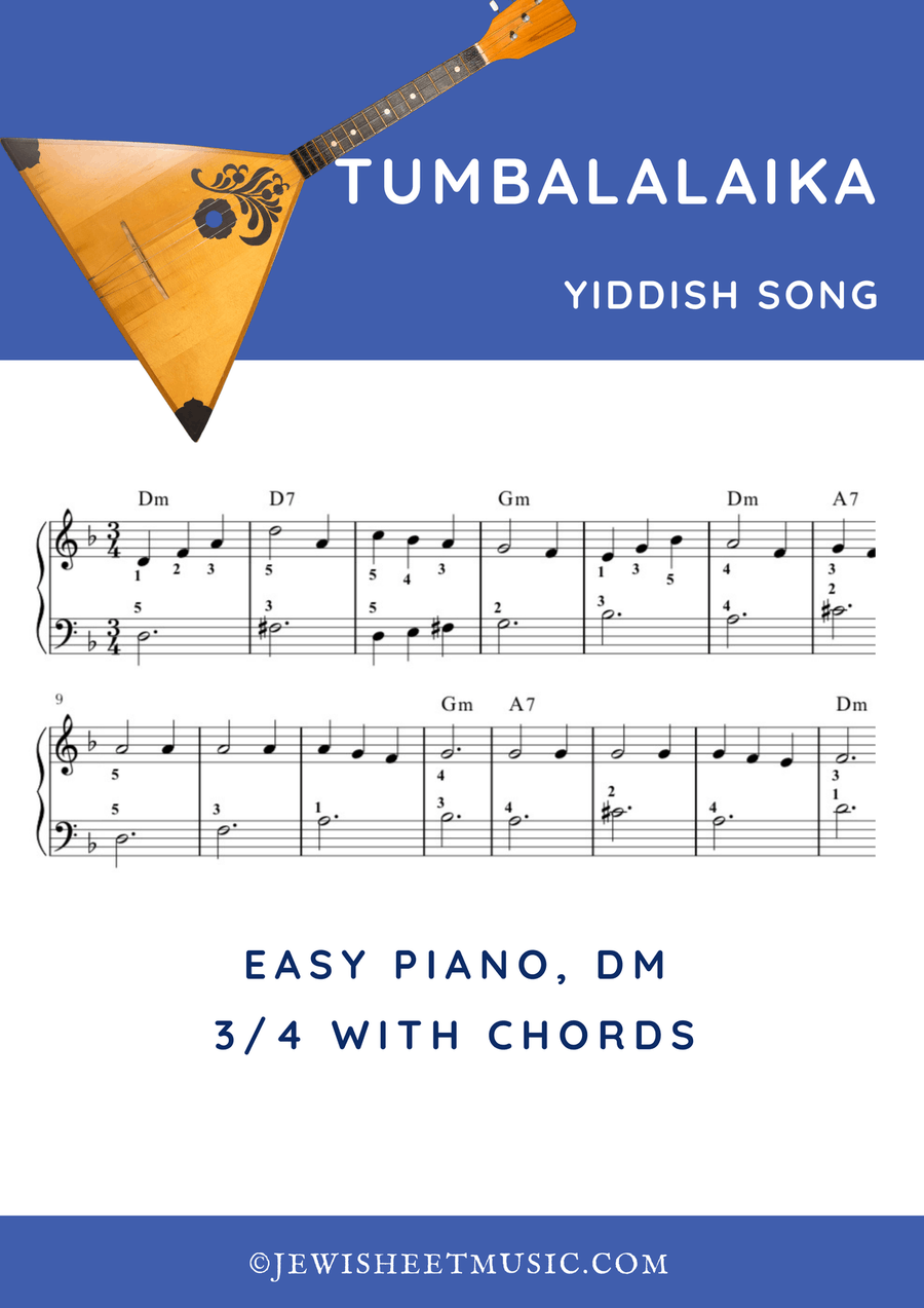 Tumbalalaika. Easy piano sheet music. Jewish yiddish song טום־באלאלײקע Easy Piano scores gallery preview page 1