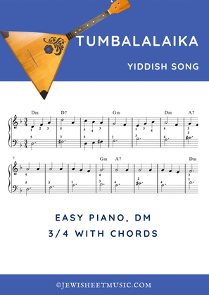 Tumbalalaika. Easy piano sheet music. Jewish yiddish song טום־באלאלײקע