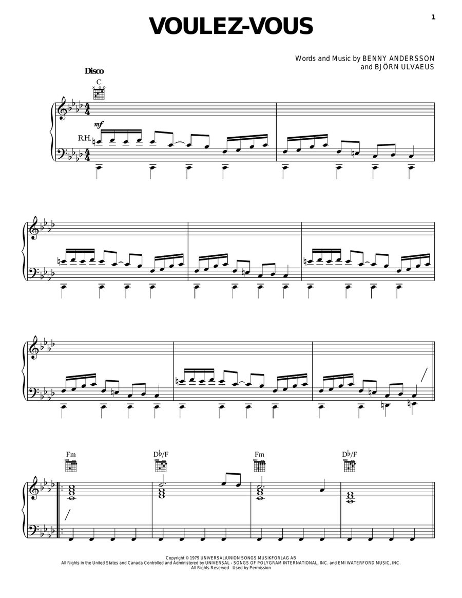 Voulez Vous Piano, Vocal, Guitar scores gallery preview page 1