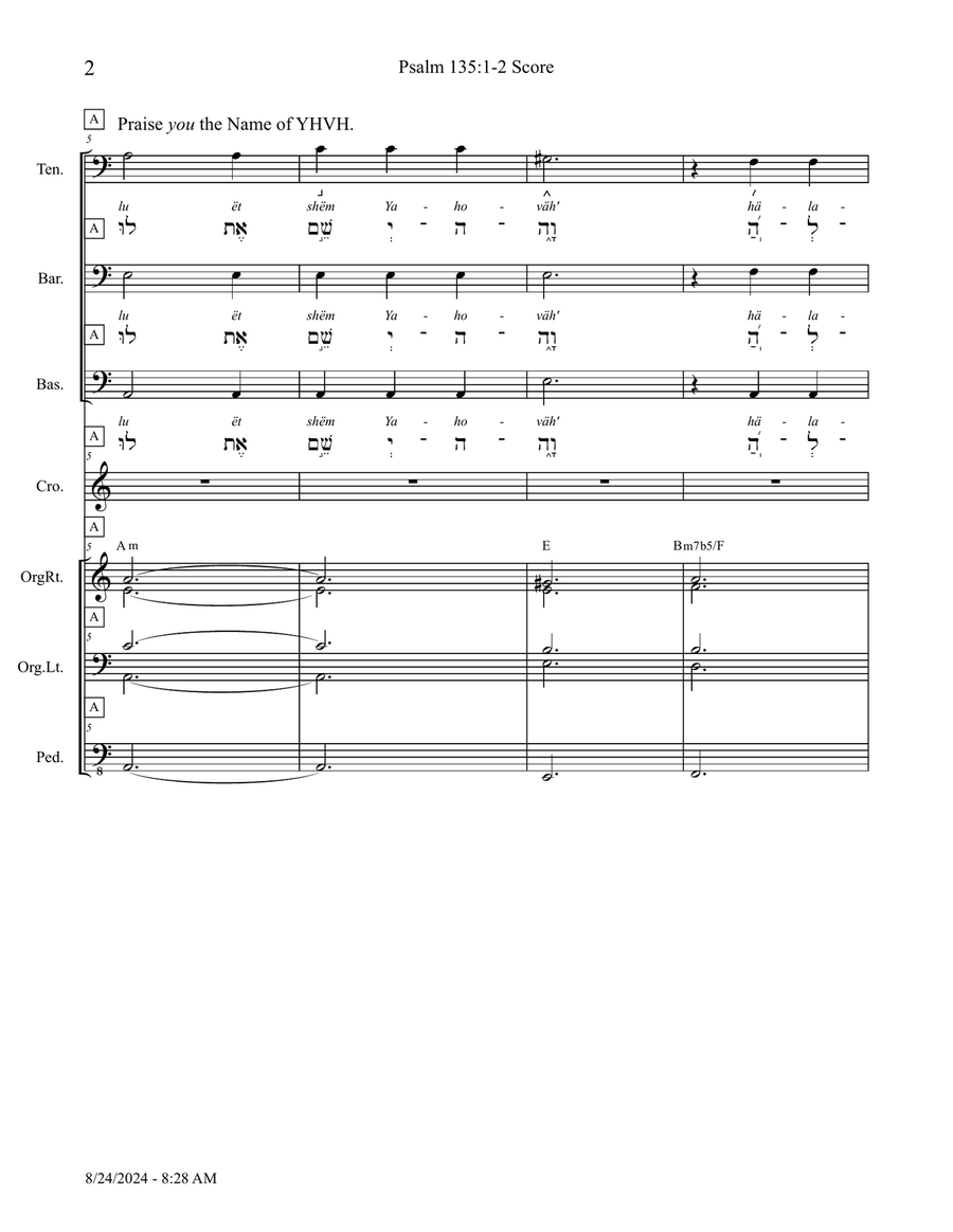 Psalm 135:1-2 - Score Only Small Ensemble scores gallery preview page 2