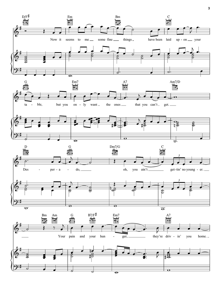Desperado Piano, Vocal, Guitar scores gallery preview page 3