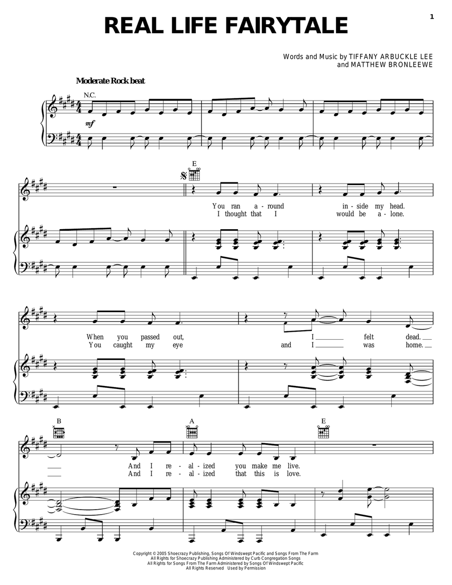 Real Life Fairytale Real Life Fairytale Piano, Vocal, Guitar scores gallery preview page 1