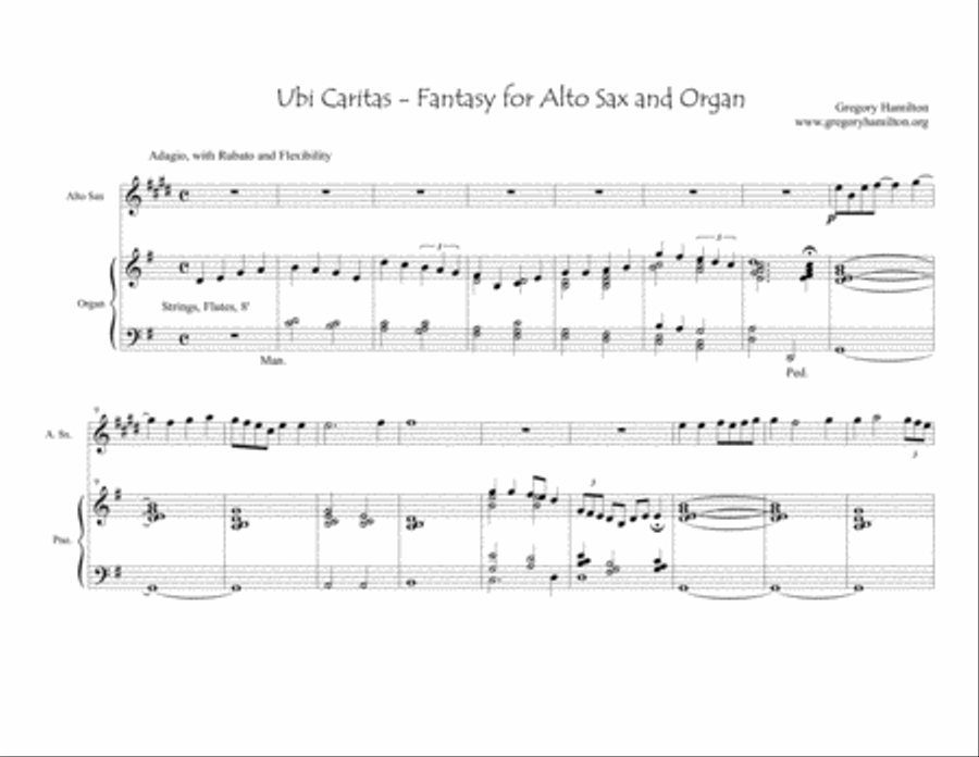 Ubi Caritas, A Fantasy for Alto sax and Organ Woodwind Duet scores gallery preview page 1
